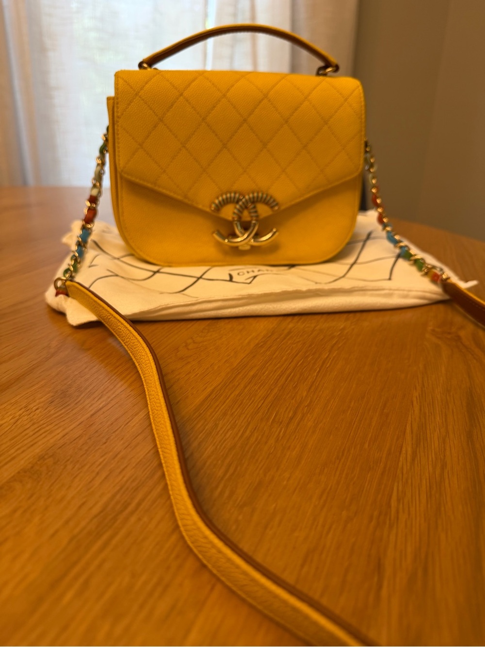 Authentic Chanel 17C Coco Cuba Handle Yellow Caviar Rainbow CC Flap